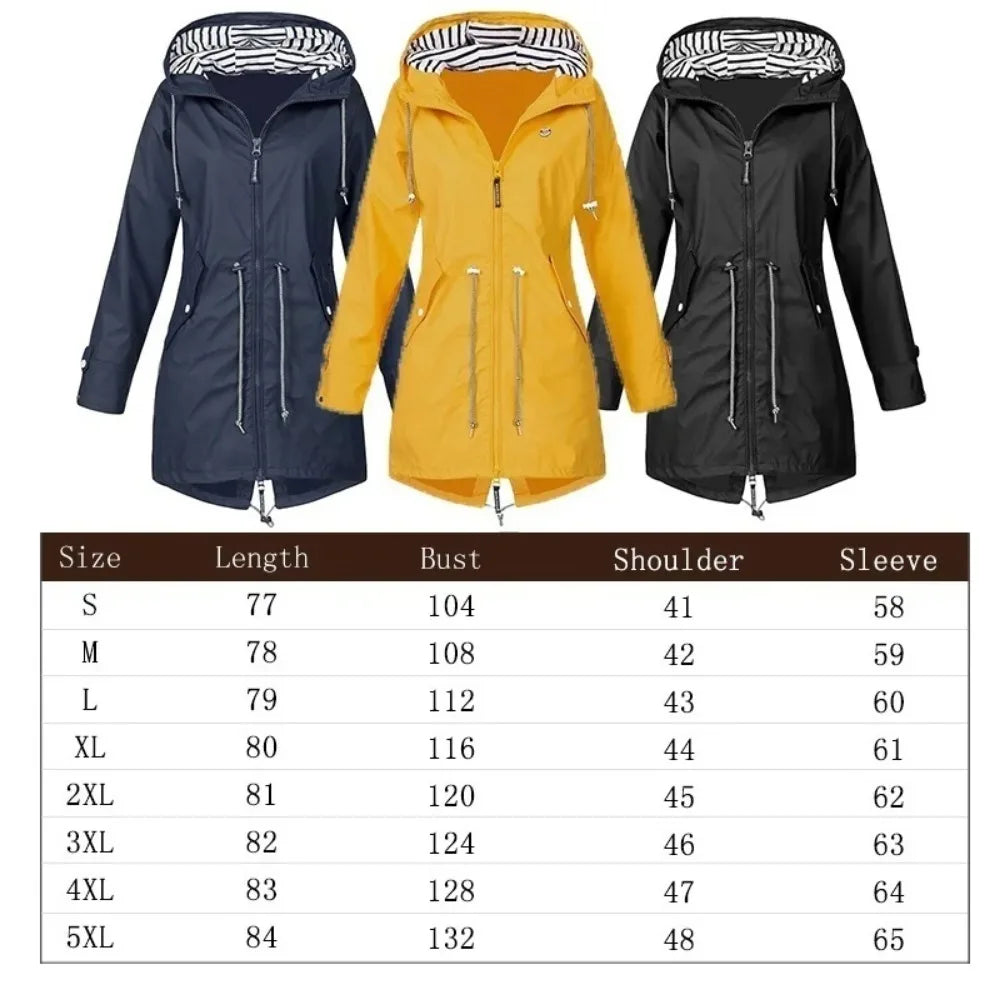 Waterproof drawstring  Hooded Trench Coat