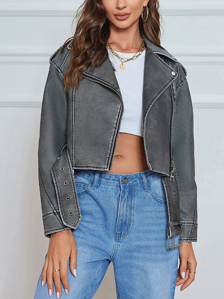 Genzi Faux PU Leather Biker Jacket