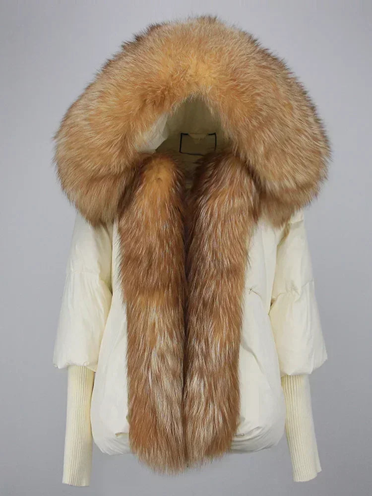 Genzi Real Fox Fur Collar Hooded Oversize Coat