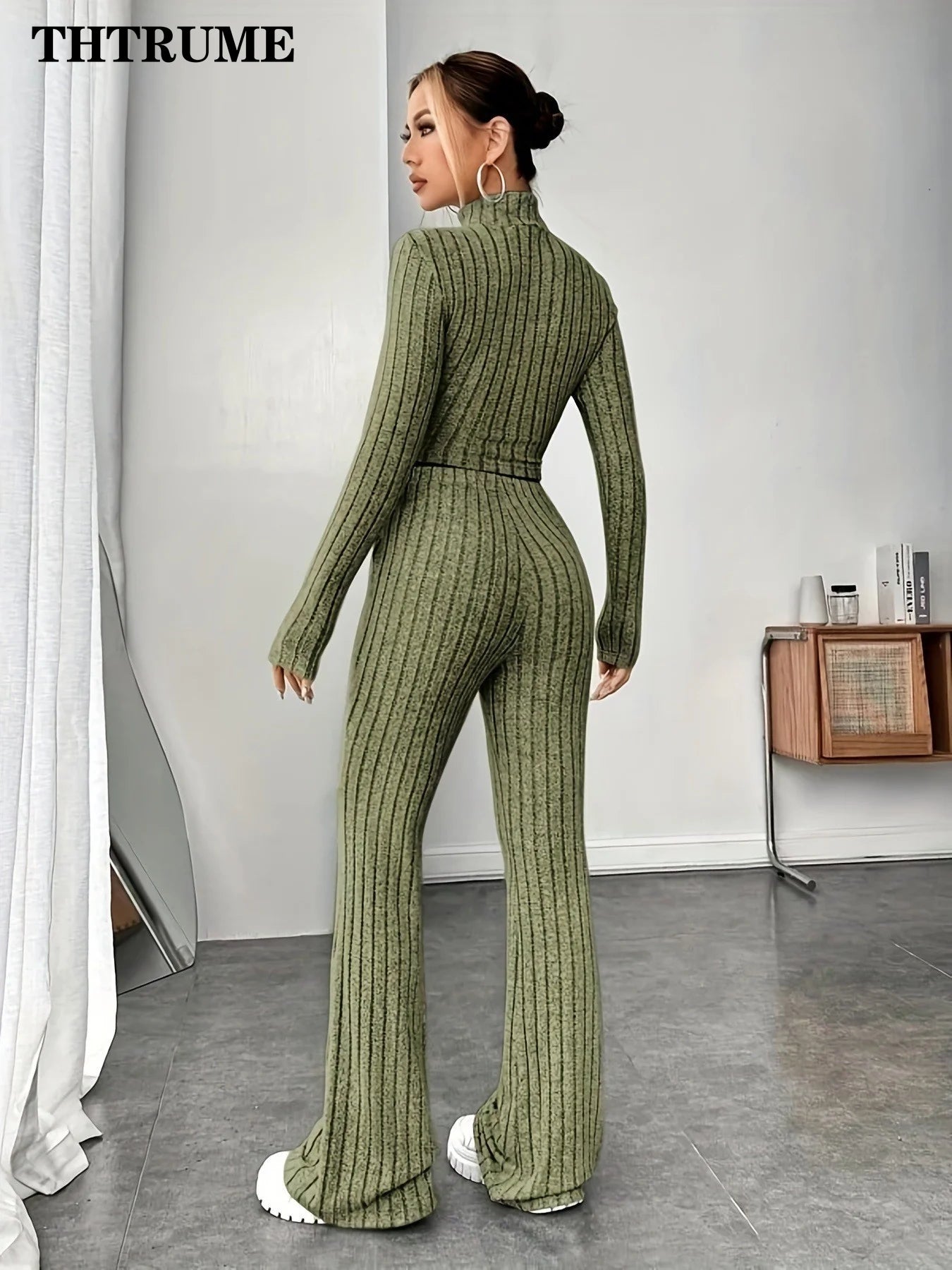 Genzi Rib Knit Full sleeve High Neck Top & Wide Leg Trouser