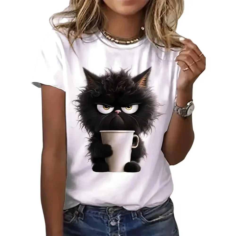 Genzi Funny Cat Print Oversize T-shirt