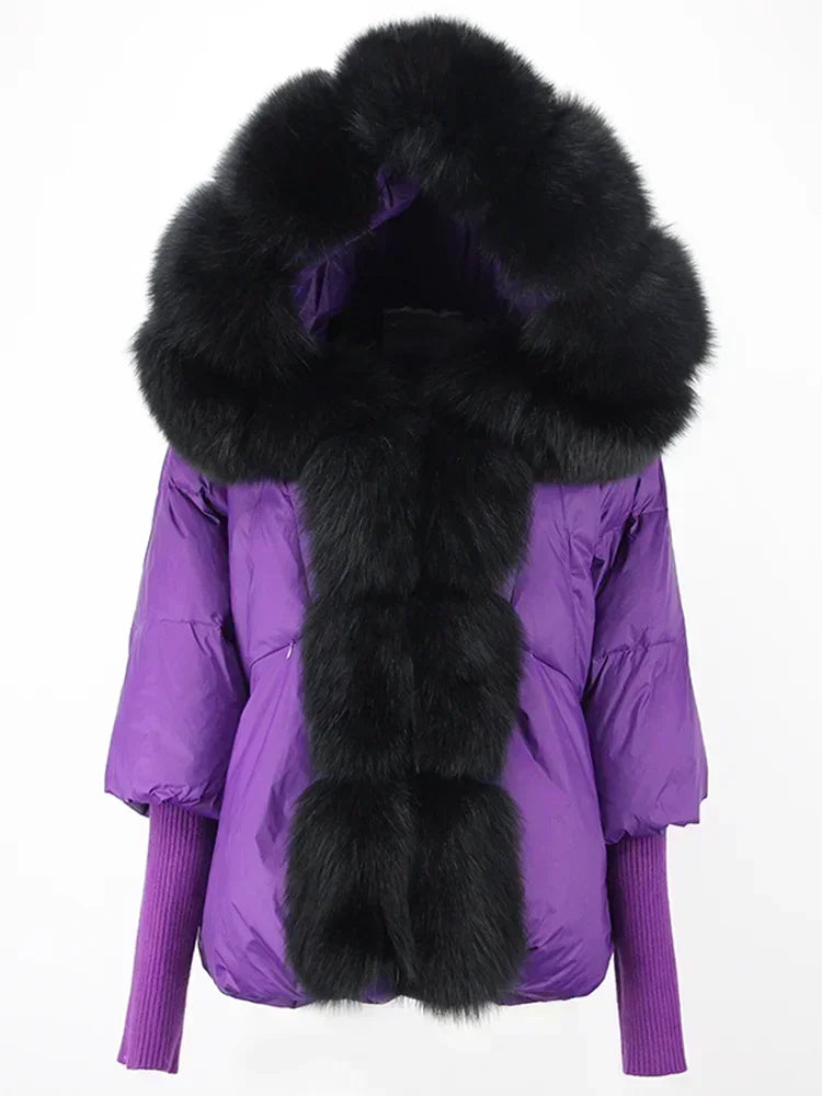 Genzi Real Fox Fur Collar Hooded Oversize Coat