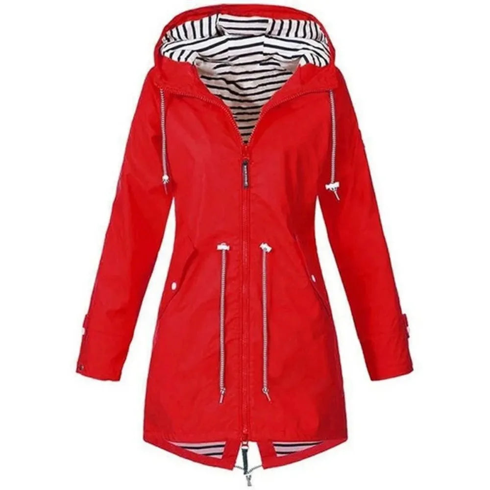 Waterproof drawstring  Hooded Trench Coat