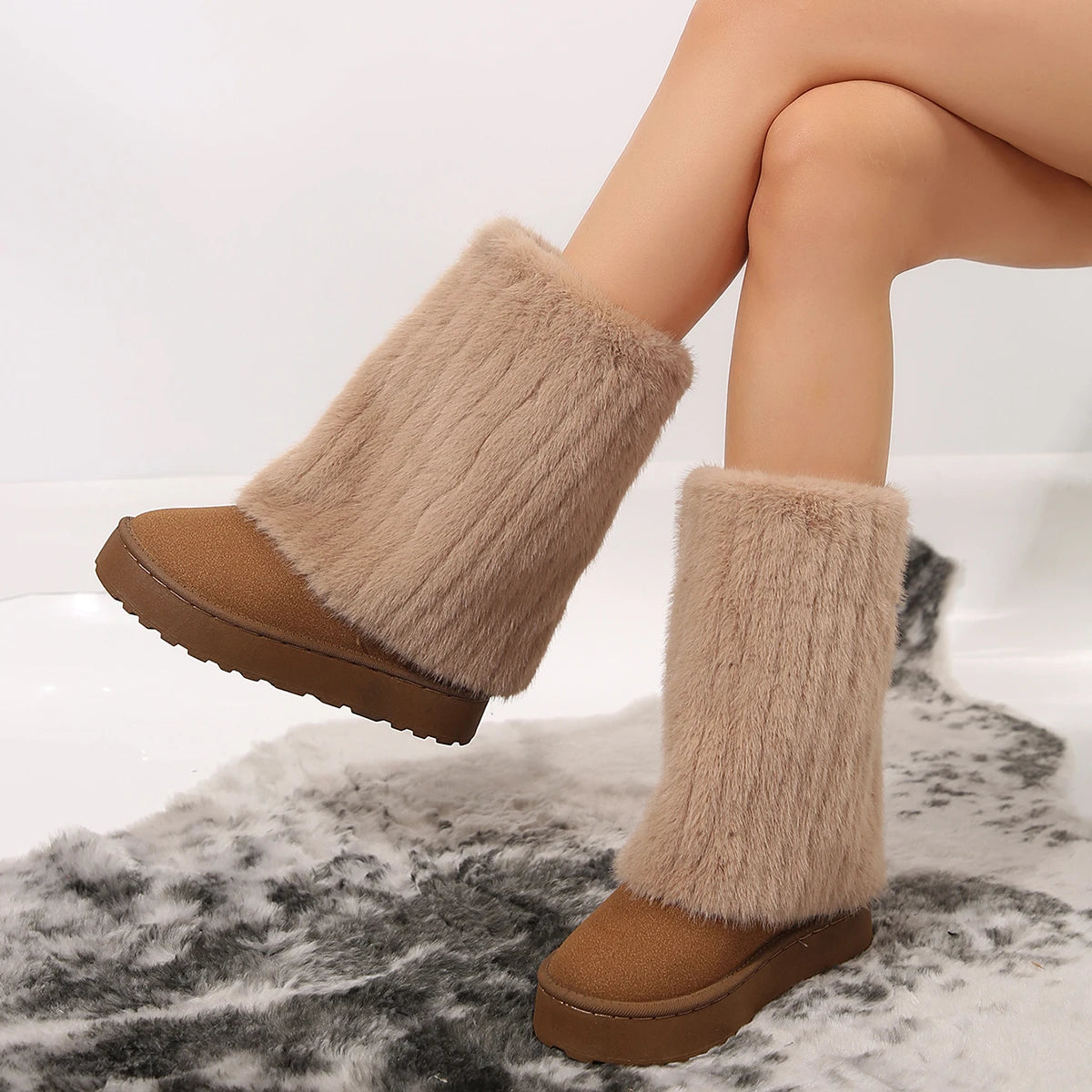 Genzi Faux Fur Suede Ankle Boots