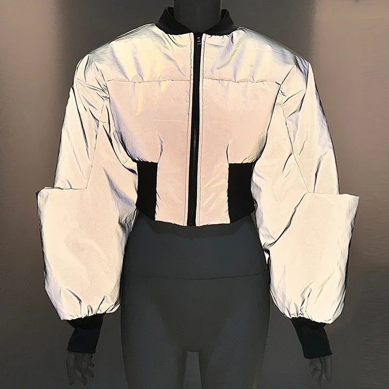 Genzi Ribbed Reflective Cropped Puffer Jacket