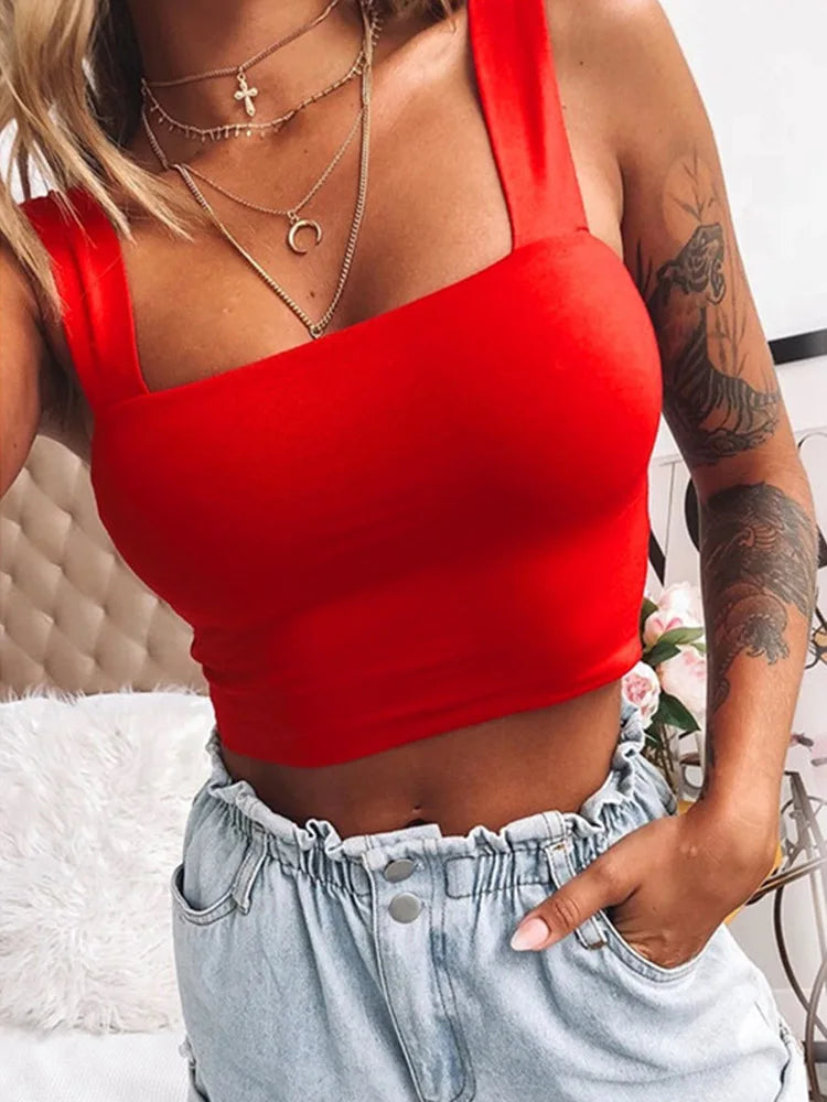 Genzi Square Neck Sleeveless  Crop Top