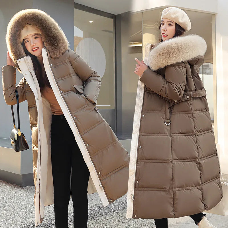 Genzi Long Puffa Coat With faux Fur Hood