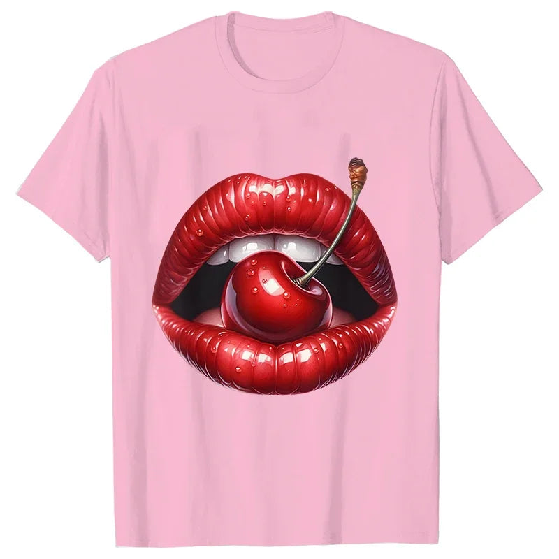 Genzi Cherry Lip Print T-Shirt