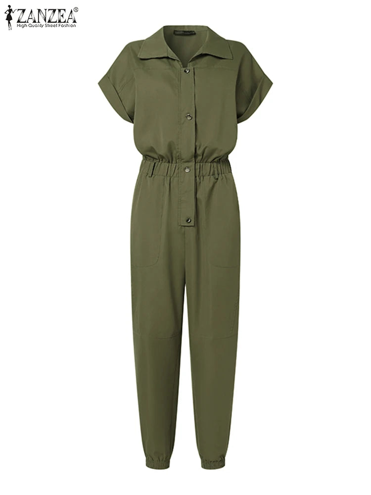 Genzi Cargo Short Sleeve Belted Jumpsuit