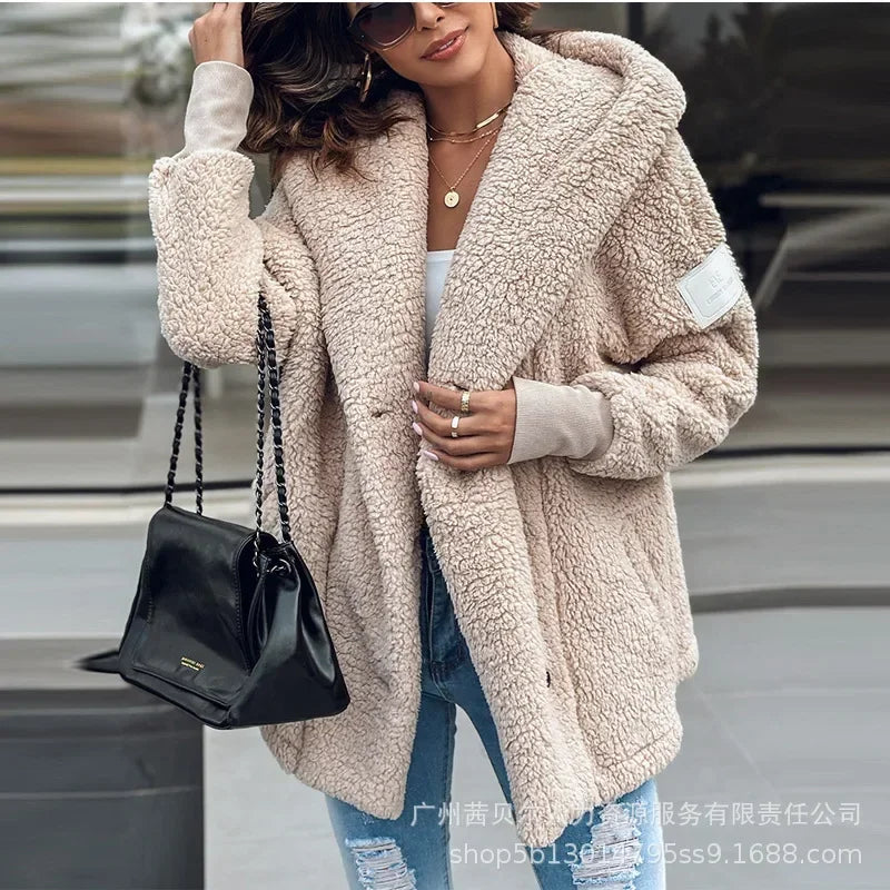 Long Sleeve  Hooded  Warm Teddy Coat