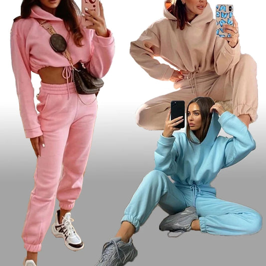 Genzi Cropped Hoodie Cuffed Jogger Tracksuit