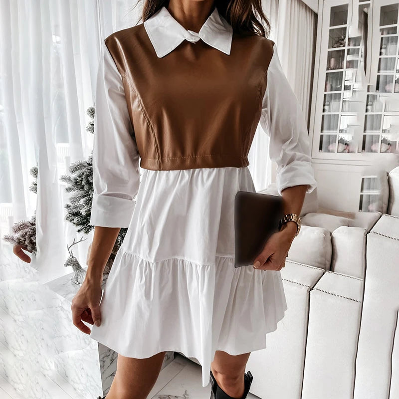 Genzi 2 in 1 Casual Long Sleeve Shirt Dress