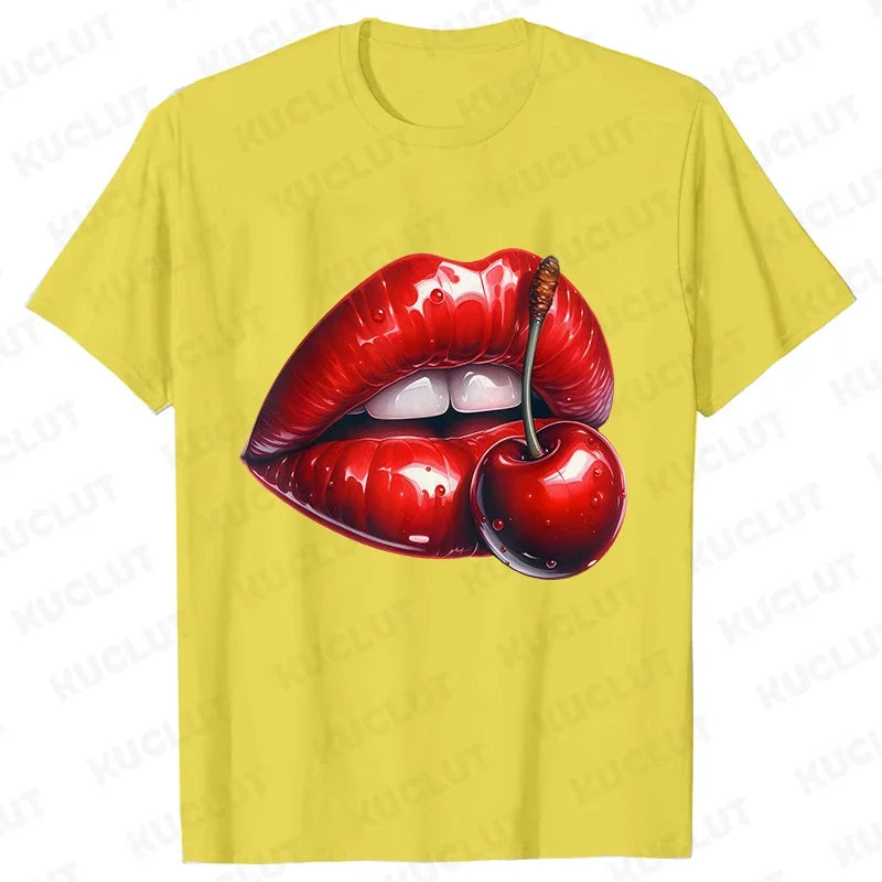 Genzi Cherry Lip Print T-Shirt