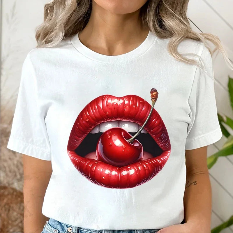 Genzi Cherry Lip Print T-Shirt