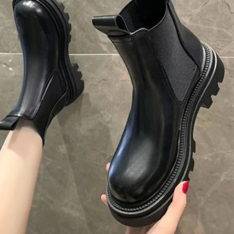 Pu Chelsea Heeled Ankle Boots