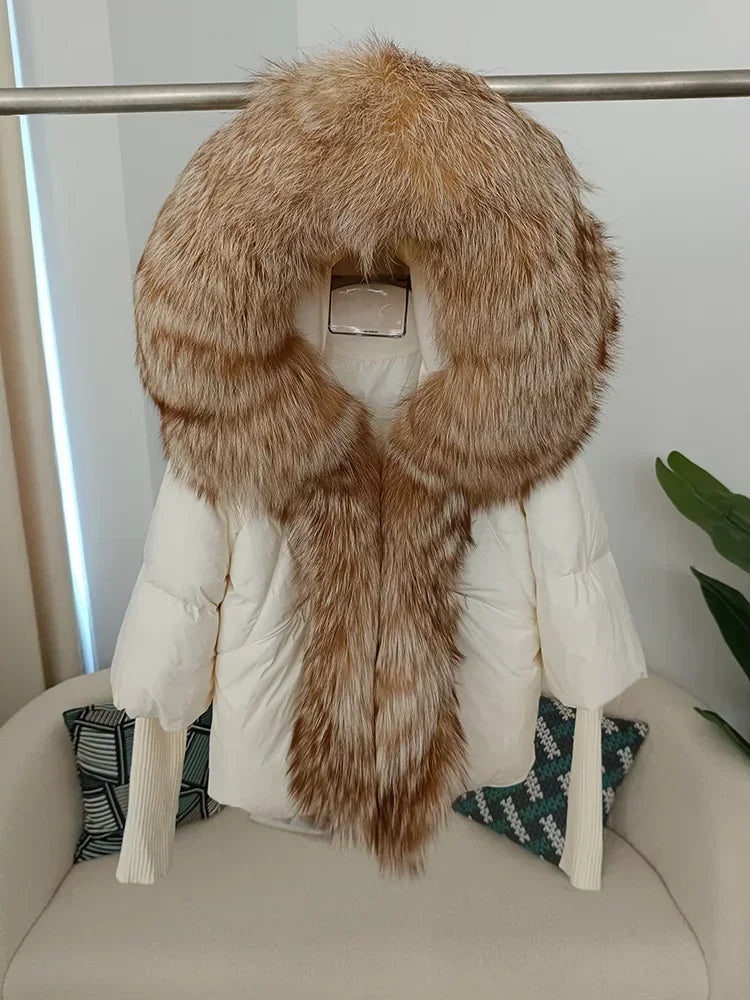 Genzi Real Fox Fur Collar Hooded Oversize Coat