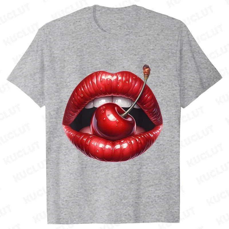 Genzi Cherry Lip Print T-Shirt