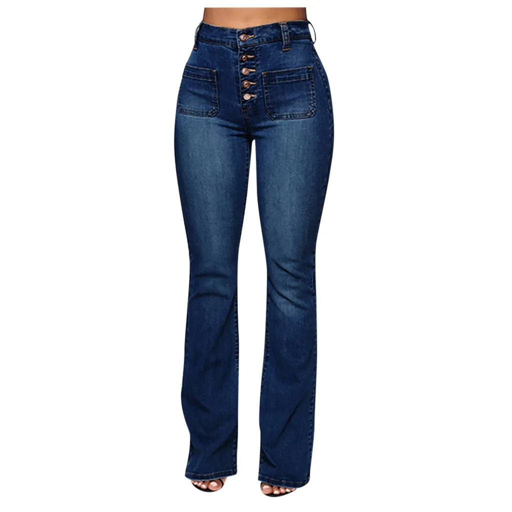 Genzi Elastic High Waist Skinny Wide Leg Jeans