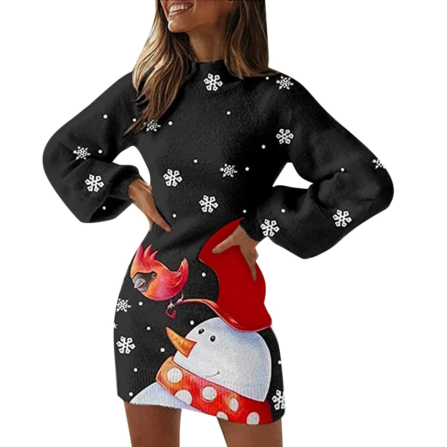 Genzi Long Sleeve Christmas Print Dress