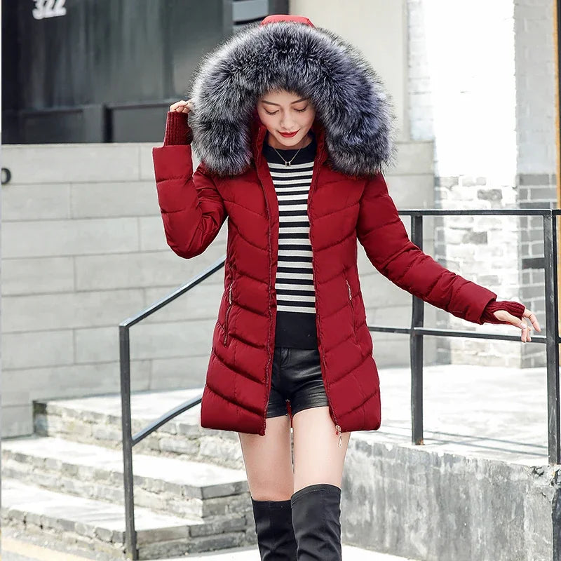 FAUX FUR HOODED PANELLED PARKA COAT