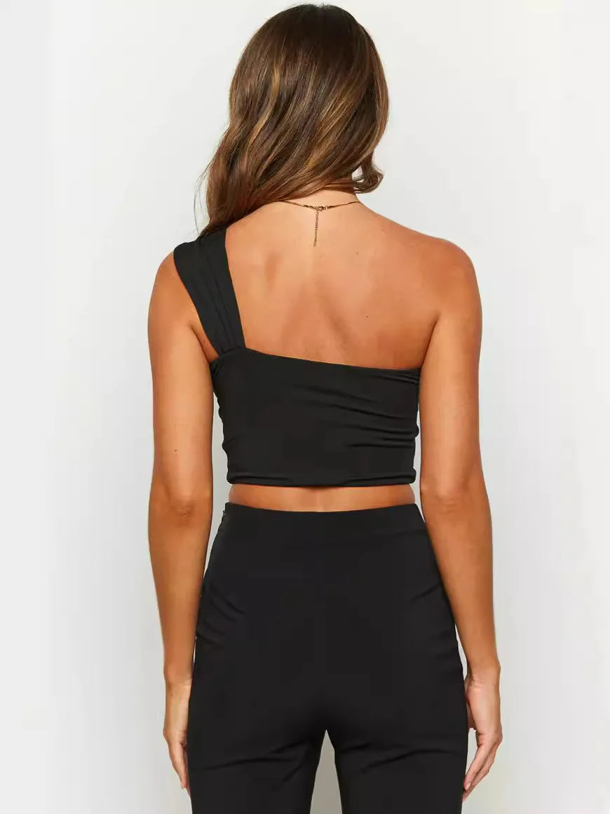 Genzi One Shoulder asymmetrical twist Open Back Short Top