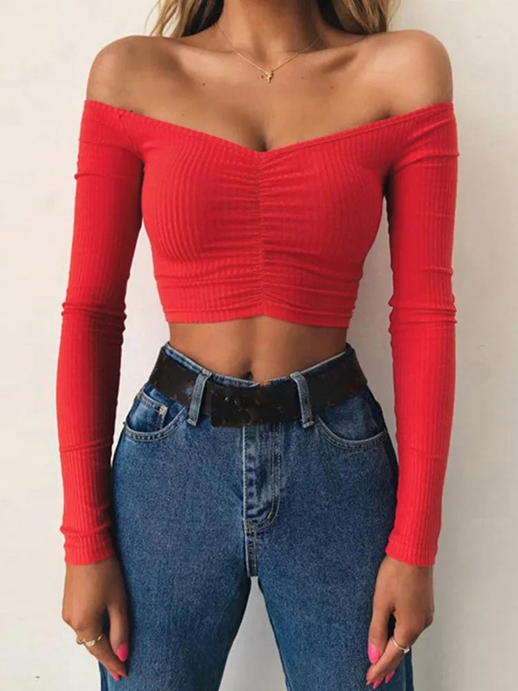 GENZI OFF-SHOULDER LONG SLEEVE CROP TOP