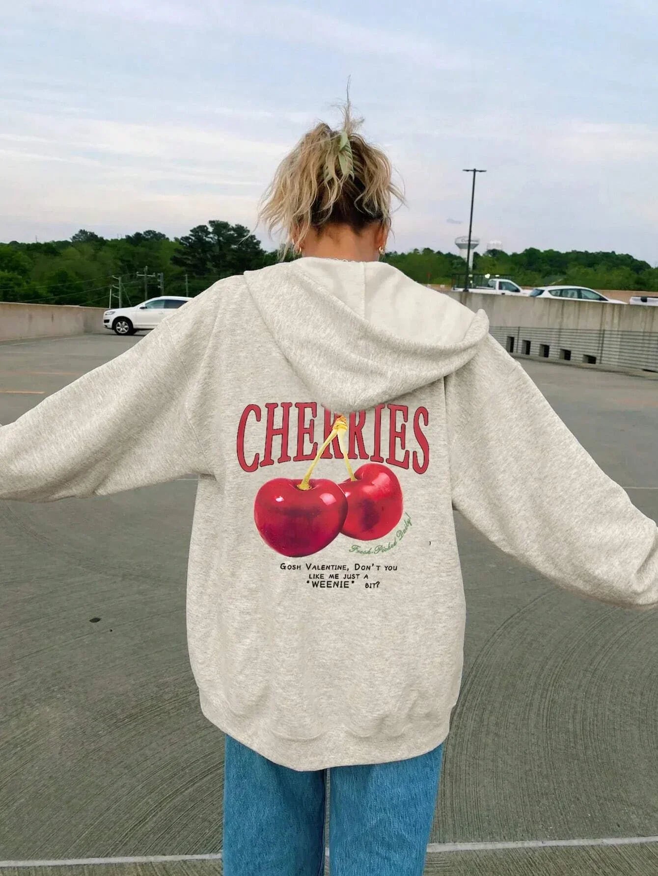 Genzi Cherry Print Oversize Hoodie