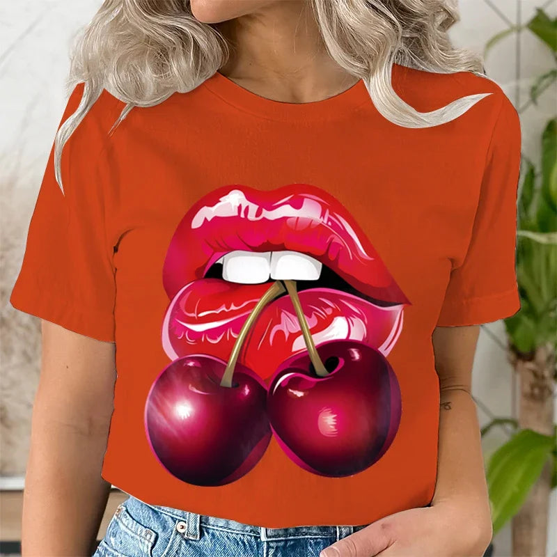 Genzi cherry Lip Print T-Shirt