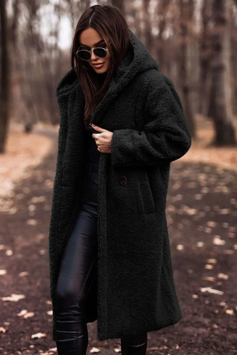 Genzi Faux Fur Hood Teddy Long Coat