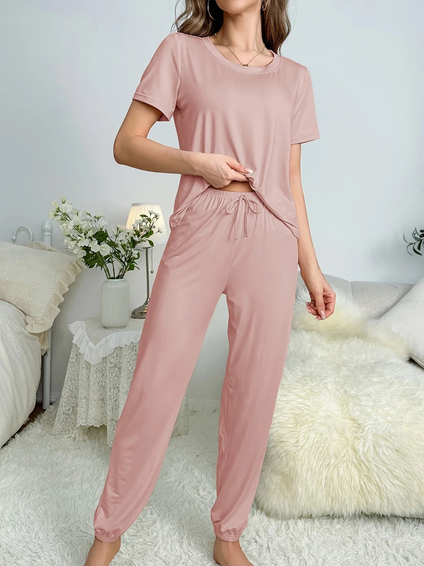 Genzi Jersey Short Sleeve Top & Pants PJ Set