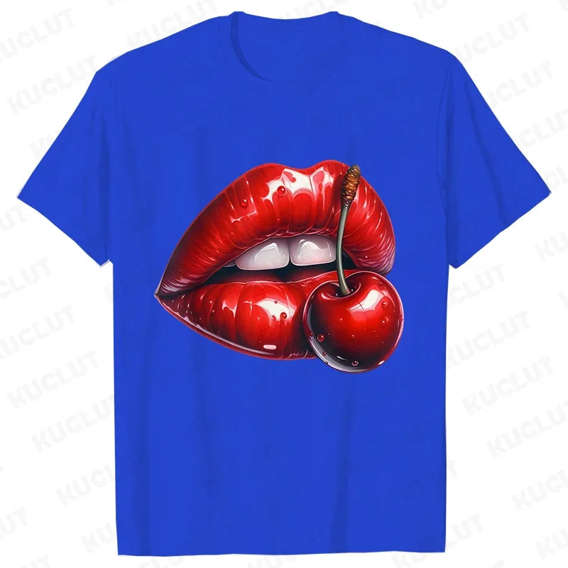 Genzi Cherry Lip Print T-Shirt