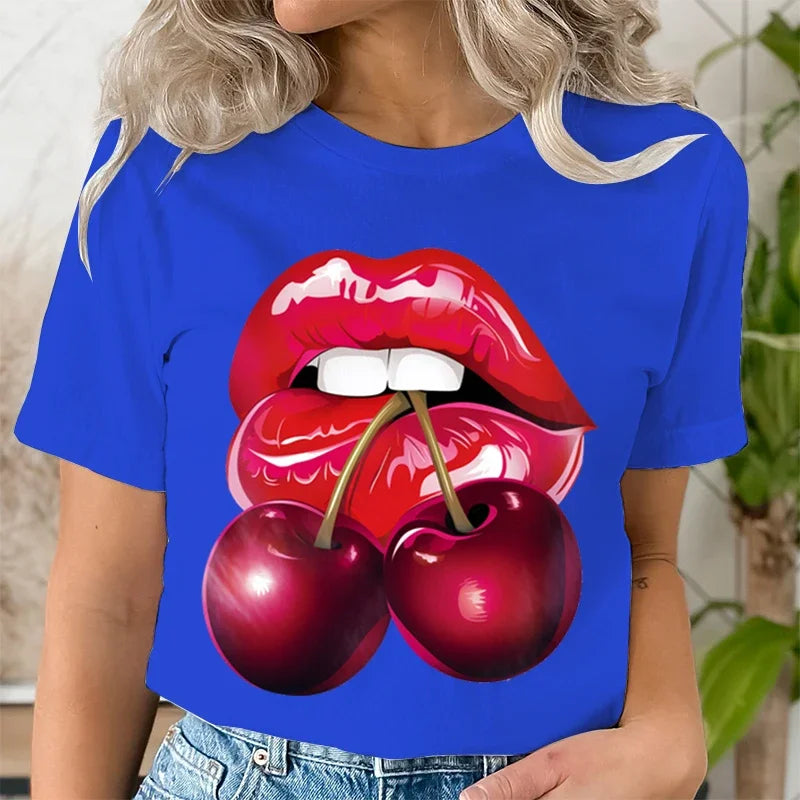 Genzi cherry Lip Print T-Shirt