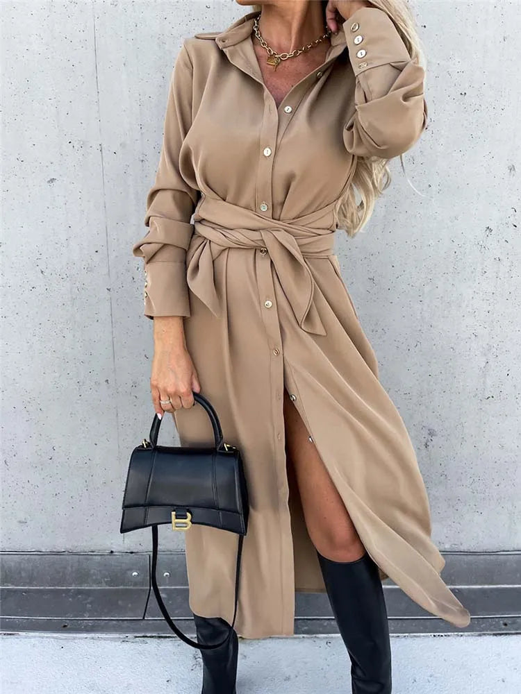 Genzi Long Sleeve Button Shirt Dress