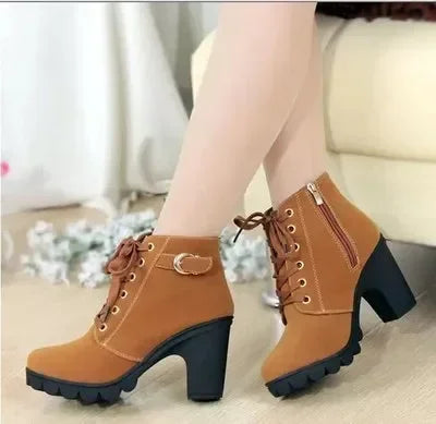 Pu Toe Heeled  Laced Up Ankle Boots